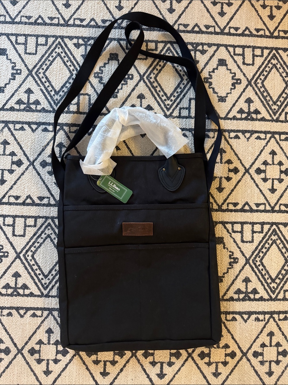 L.L. Bean Stonington Unisex Black Canvas Laptop Shoulder Bag NWT
